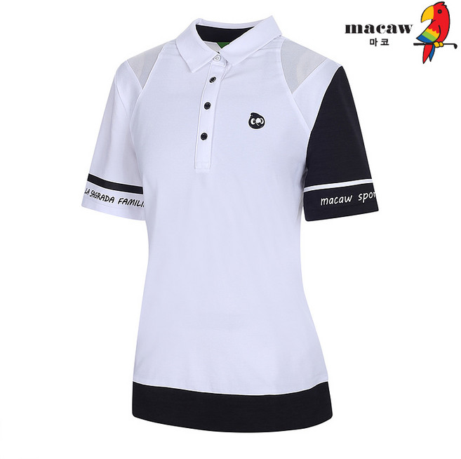 마코 (여성)언발 소매 배색 카라 티셔츠_MMW2TS02