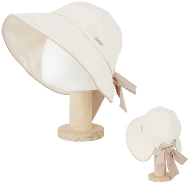 베이직엠 여성 여름모자 보넷 벙거지 베이지 포인트 골드패치 목끈 탈부착