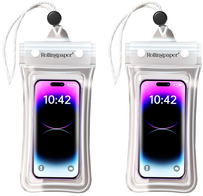 롤링페이퍼 물에 뜨는 휴대폰 방수팩 4중잠금 방수케이스, 2개, 투명