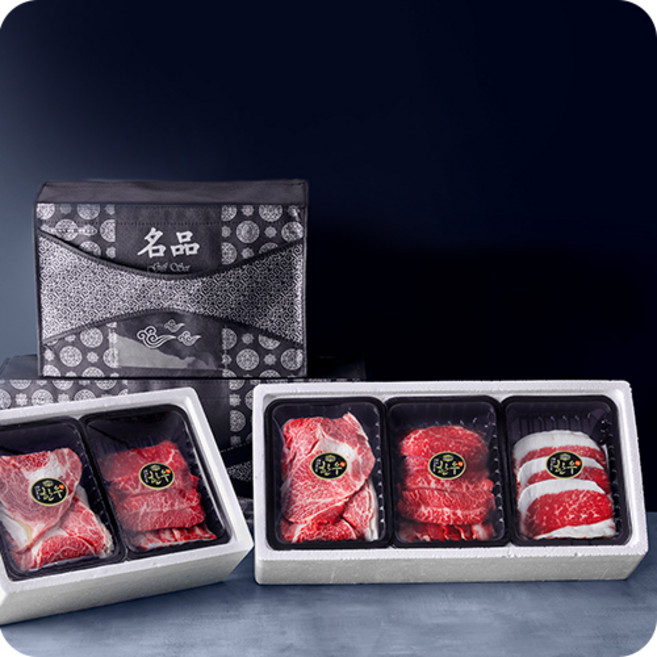 최상품 1++ 투쁠 한우 선물세트 당일작업 산지직송 꽃등심 침살 차돌양지 특수부위 국거리 한우사골 잡뼈 육전 산적, 옵션5(한우사골+잡뼈+사태), 1개