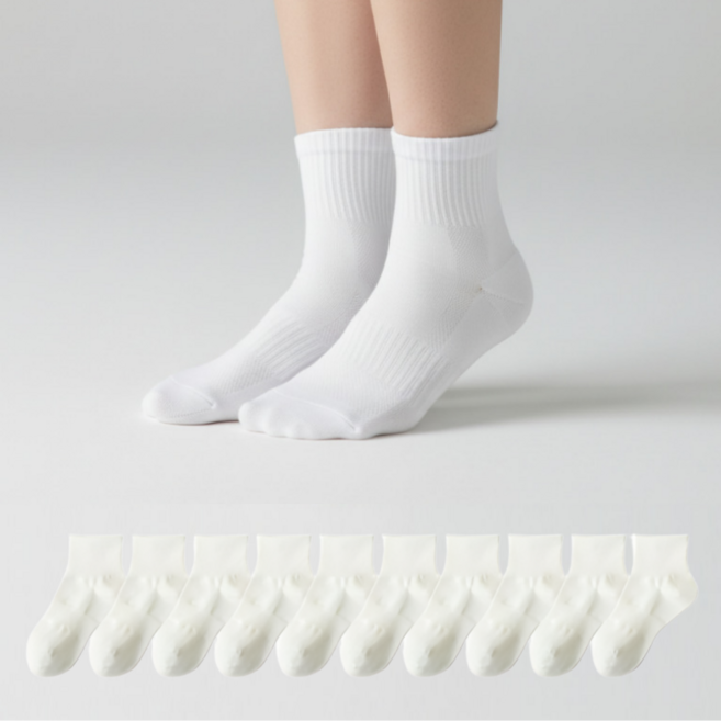 비엠에스 여성용 무지 학생 중목 양말 10켤레