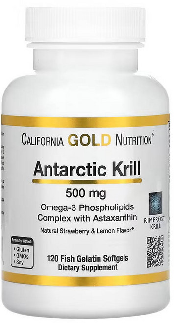 캘리포니아 골드 뉴트리션 Antarctic 크릴 오일 500mg 120정 아스타잔틴 오메가3 DHA EPA 인지질 함유, 1개, 기본