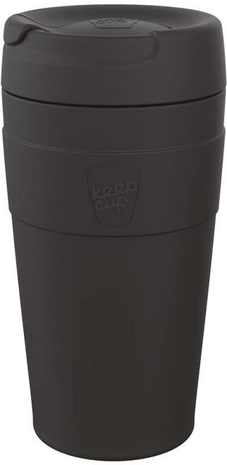 KeepCup Traveller 리유저블 여행용 머그 - 진공 단열 스테인리스 스틸 컵 누출 방지 시퍼 뚜껑 포함 340ml(12온스) 카와 그외 각종 564824, 블랙