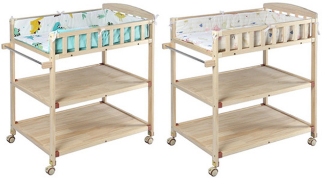 實木多功能尿布台 附萬向輪及置物空間 安全護欄設計 簡約風格, 鯨魚