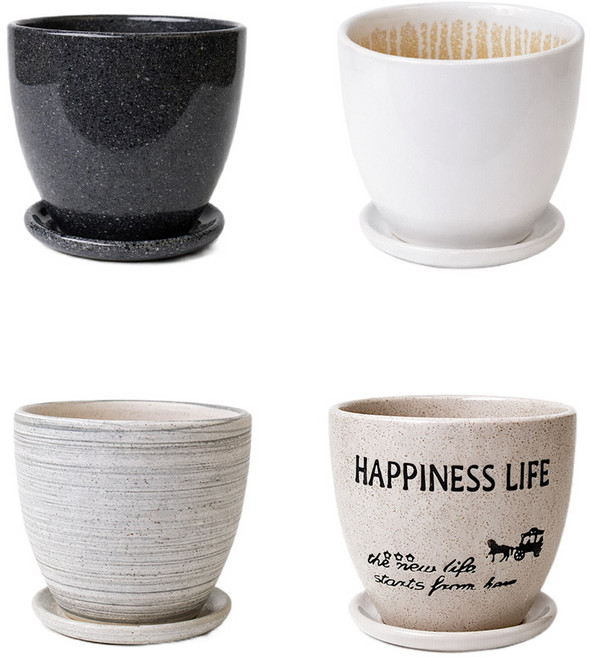 모던레시피 원형 도자기 화분 3종 세트 / 단지형 디자인 동일 재질 받침 포함, 1개, 화이트