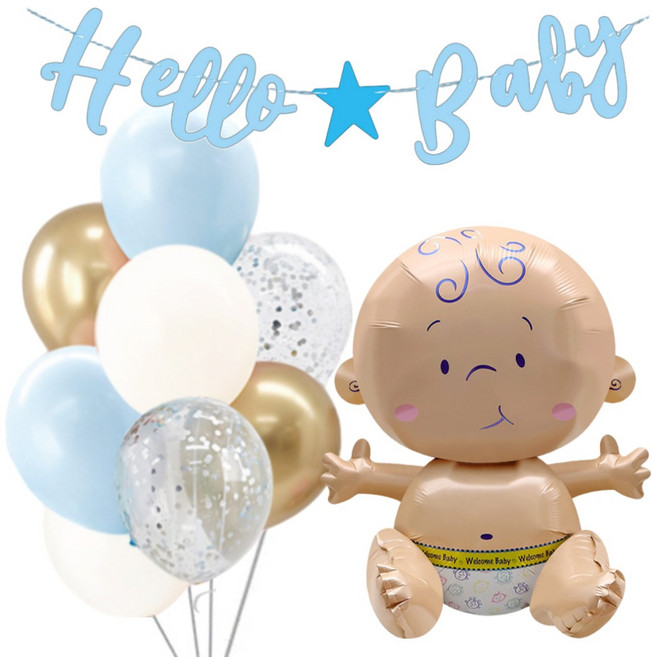 쏙쏙마켓 베이비샤워 풍선 가랜드 세트 젠더리빌 성별공개 임밍아웃 파티 용품, 1개, 헬로베이비 블루세트