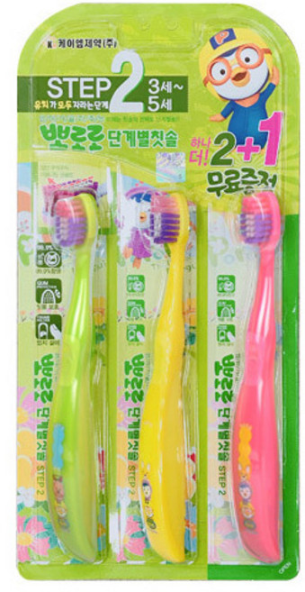 뽀로로 단계별 유아칫솔 2단계, 혼합색상, 3개입, 1개