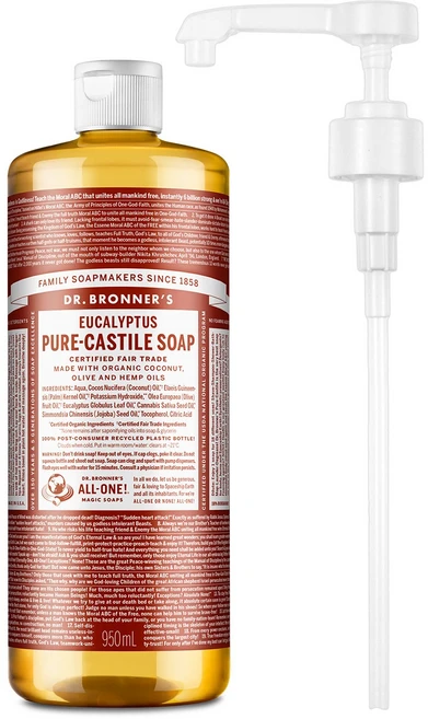 닥터브로너스 퓨어 캐스틸 솝 유칼립투스 950ml + 전용펌프, 1개 - 쿠팡