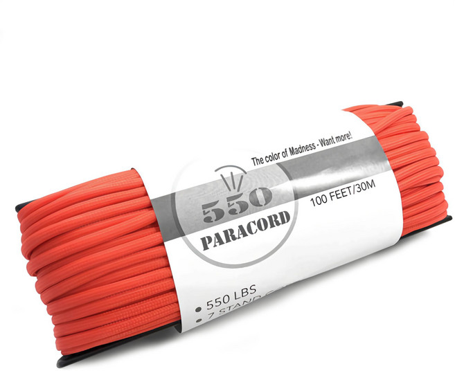 550 LBS軍規七芯傘繩 4mm直徑30公尺長 高強度戶外求生繩, 橘紅, 1個