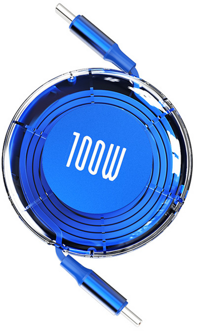 라이트닝웍스 100W CtoC 초고속충전 데이터 릴 케이블, 1개, 블루, 1m