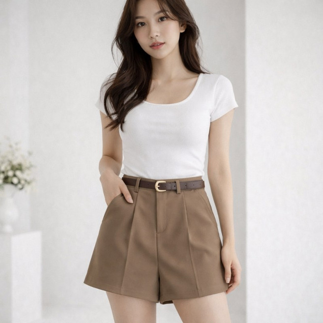 PETITBATH 여성 하이웨스트 와이드 반바지 캐주얼 WZS60311