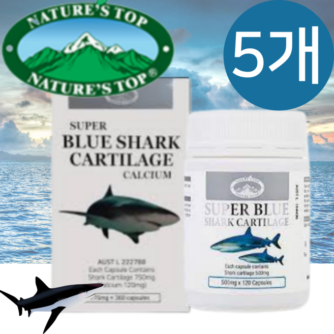 네이쳐스탑 정품 청 상어연골 칼슘 인 500mg 120캡슐 호주 해외 직구 수입, 5개