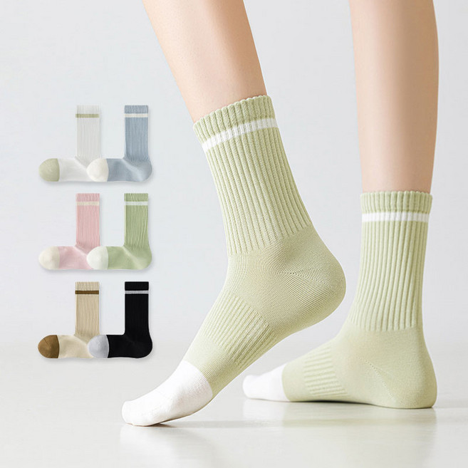 MJLP 여성 스트라이프 압박 봄여름 양말 중목 양말 장목 양말 중목 양말 흰양말 운동 면 양말 6족 세트