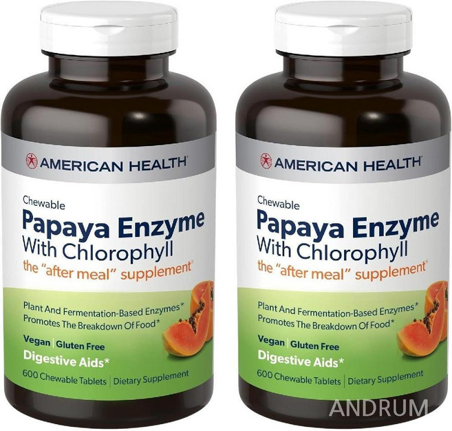 아메리칸 헬스 파파야엔자임 엽록소 함유 600 츄어블 태블릿 2통세트, 600정