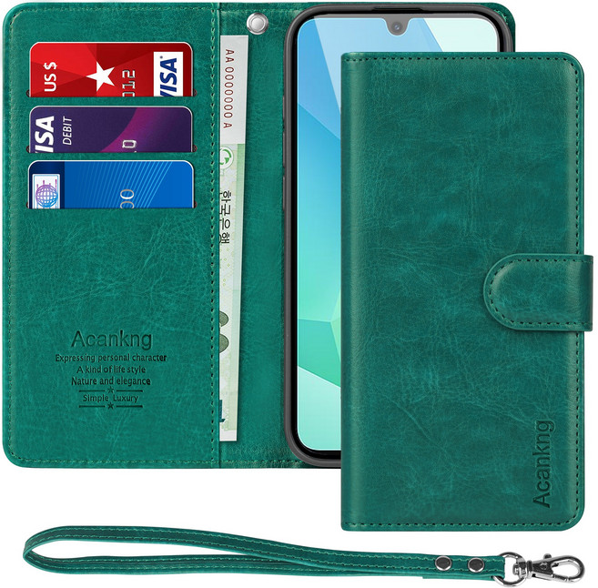 아칸크 삼성 갤럭시 A16 LTE/5G 가죽 다이어리 지갑 케이스+ 핸드 스트랩 세트