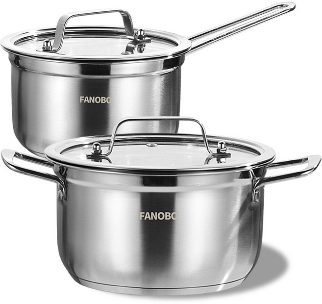 FANOBO스텐 인덕션 투피스 냄비, 1세트, 편수 냄비16cm+양수냄비18cm