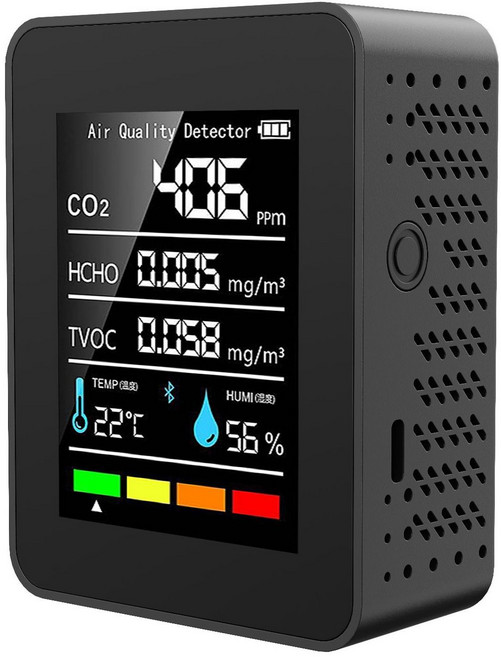 루키 노바 CO2/TVOC/공기질측정기 포름알데히드측정 미세먼지 PM2.5/PM10 실내용 다기능 경보기 [국내배송], 블랙, 1개