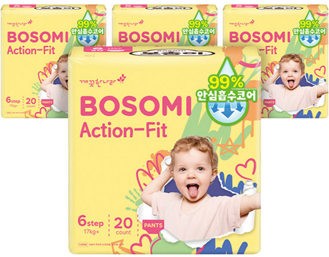 보솜이 액션핏 팬티형 기저귀 공용, 6단계, 80매