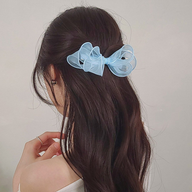 초콜리트쥬얼리 레이어 오간자 3겹 리본 데일리 반머리 자동핀 헤어핀 - 5color