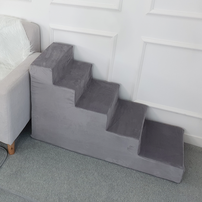 8 DECO 강아지계단 애견계단 펫스텝 5단 높이 60cm_극세사그레이, 극세사 그레이-5단, 1개