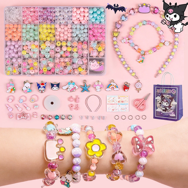 MIVONA 비즈DIY 세트 비즈공예 판타지 구슬 꿰기 팔찌 액세서리 만들기, 1개, 파스텔 24칸