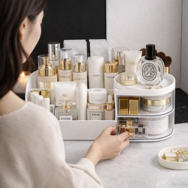 모드인 베이직 다용도 화장품 정리함, 화이트, 1개