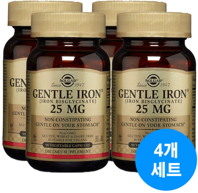솔가 철분 젠틀 아이언 25mg 90캡슐 4통, 90정, 4개