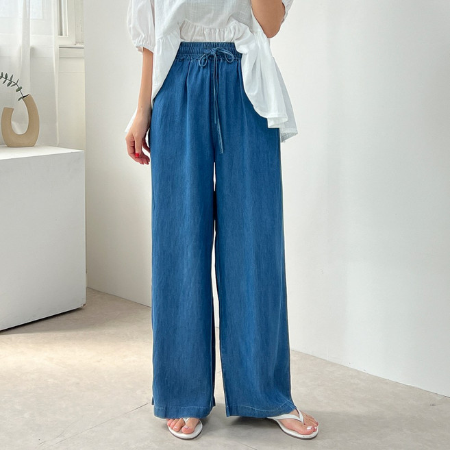쿨 텐셸 아이스 여름 와샤 데님 청 와이드 밴딩 팬츠 2color