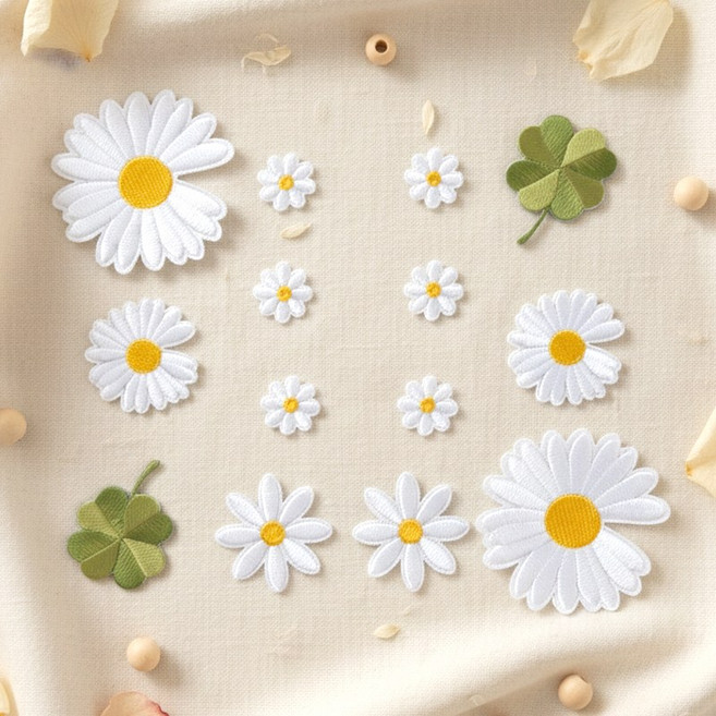 리빙키 데이지 꽃 와펜 패치 열접착 14종 세트 C-01