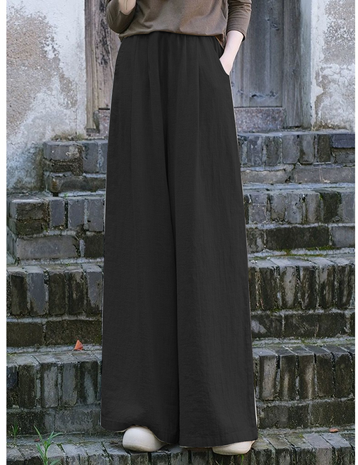 캐주얼룩 여성 봄가을 와이드 팬츠 패션 슬림핏 바지 루즈핏 빈티지 하이웨이스트 면 마 치마 바지 LJX