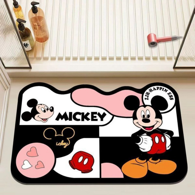 크레용 신짱 미키 수분을 잘 흡수하고 쾌적한 규조토 매트, 블랙화이트미키, 1개