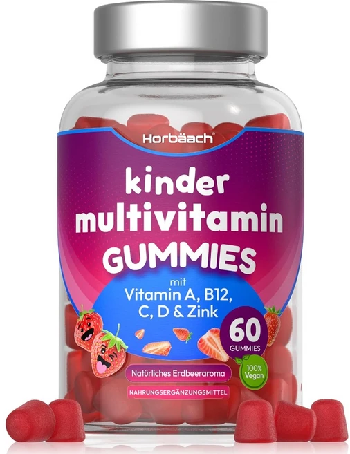 독일 Horbaach 요오드 아연 비타민 C E D B6 B7 B12 및 크롬 함유 어린이 멀티비타민 젤리 60개, 1개, 60정 - 쿠팡