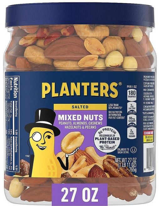 플랜터스 솔티드 믹스 너츠 765g149874, 27 Ounce (Pack of 1), 소금(땅콩, 아몬드, 캐슈, 헤이즐넛, 피칸)