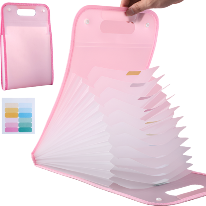 루브론 13칸 아코디언 파일 A4 휴대용 서류 가방, 1개, 소프트핑크