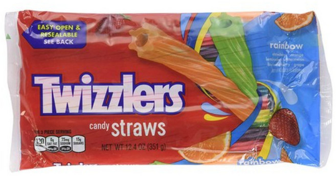 미국 트위즐러 레인보우 스트로우 젤리 351g Twizzlers Rainbow Twists Licorice Chewy Candy 12.4 Oz., 1개