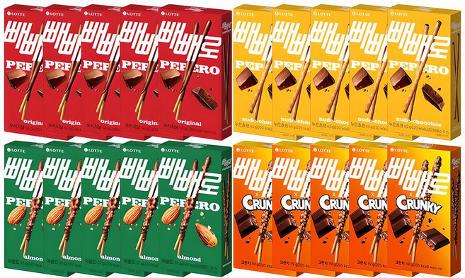 빼빼로 20개 초코/아몬드/누드/크런키, 1세트, 810g