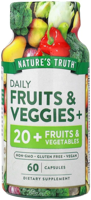 Nature's Truth 매일 과일 및 채소+ 캡슐 60정 Truth (네이처스 트루스), Nature's Truth, 매일 과일 및 채소+, 캡 - 쿠팡