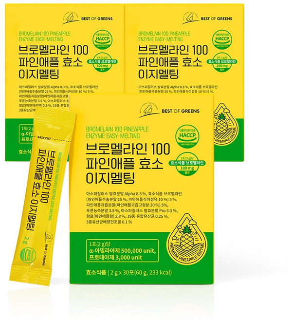 브로멜라인 100 파인애플효소 이지멜팅, 3개, 60g