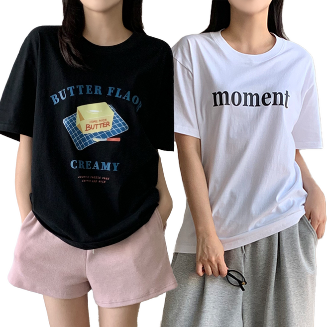 도도미아 여성용 레터링면티 반팔 티셔츠 1+1