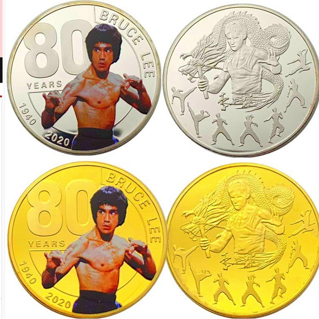 이소룡 80주년 기념 메달 브루스리 은화 도금 기념주화 용쟁호투 버젼 수집용 코인, 골드
