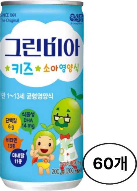 정식품 그린비아 키즈 200ml 성장기 어린이 영양건강식 60캔, 60개