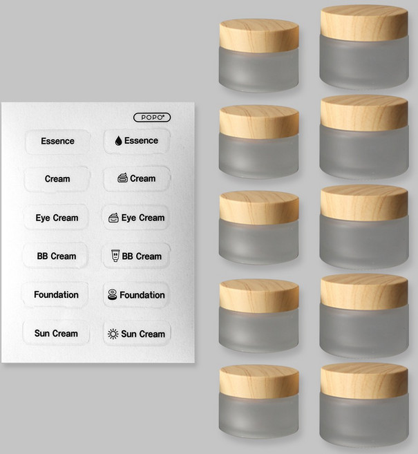 포포라운지 크림공병 화장품 용기 반투명 유리 크림통 우드무늬캡 공용기, 1개, (30g 5개+50g 5개)+스티커 1장