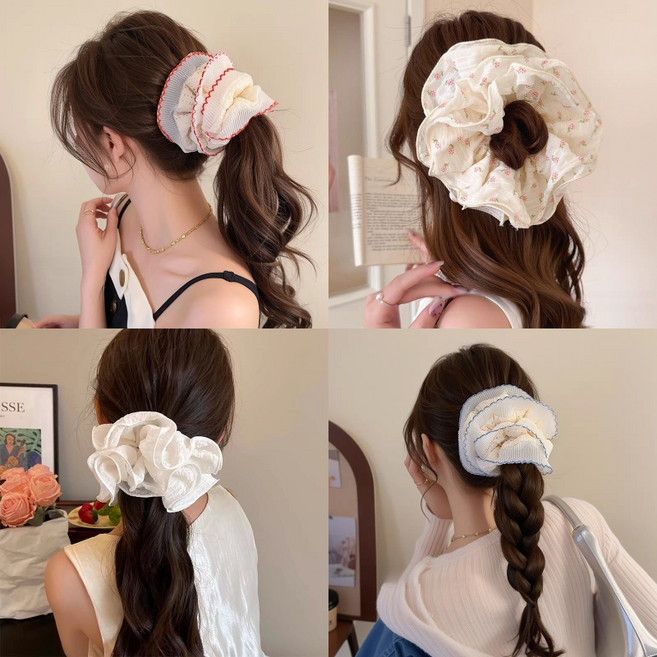 ZMBIRD 16CM 빅사이즈 레이스 잔꽃 곱창 머리끈 4종세트 H5800