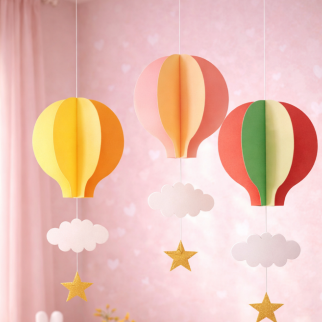 열기구 천장 모빌 완제품 세트, 웜톤