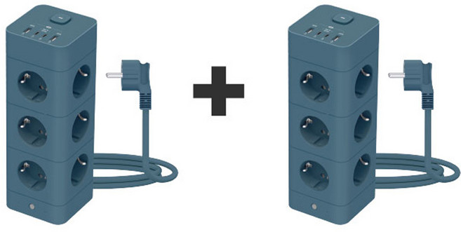 (2개)에코너 타워 멀티탭 1+1, 16구+16구 / 얼루어블루, 1세트