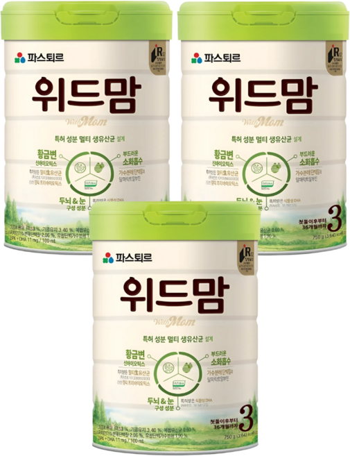 파스퇴르 무항생제 위드맘 3단계 3캔, 750g, 3개