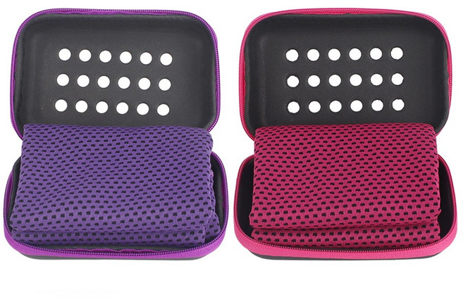 투데이리빙 2개 세트 건식 스포츠 쿨타올 스포츠 운동 샤워 쿨링 타올 휴대용 냉감 수건 빠른 흡수력 아이스 타월 + 케이스 포함, 퍼플+핑크