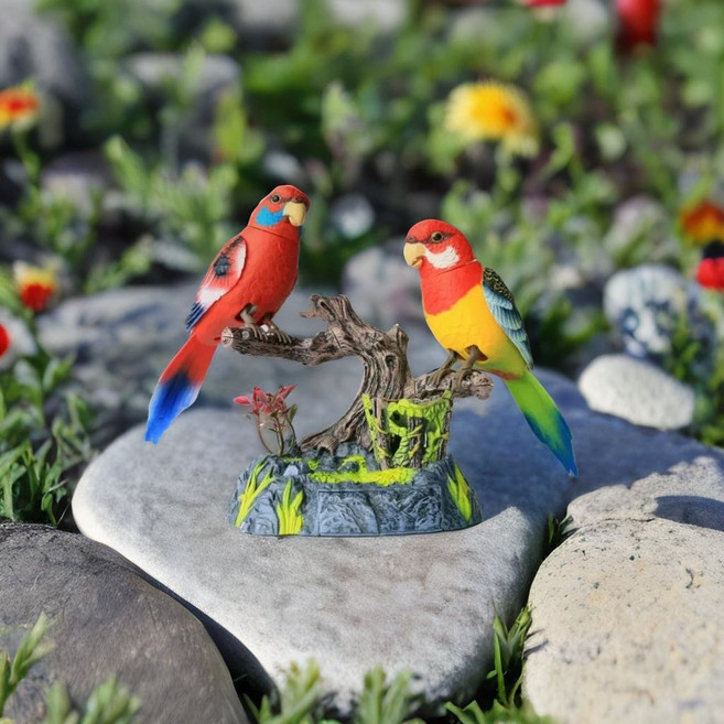 움직이는 모형새 2마리 작은새 새모형 센서 반응 잉꼬 피규어, 1개