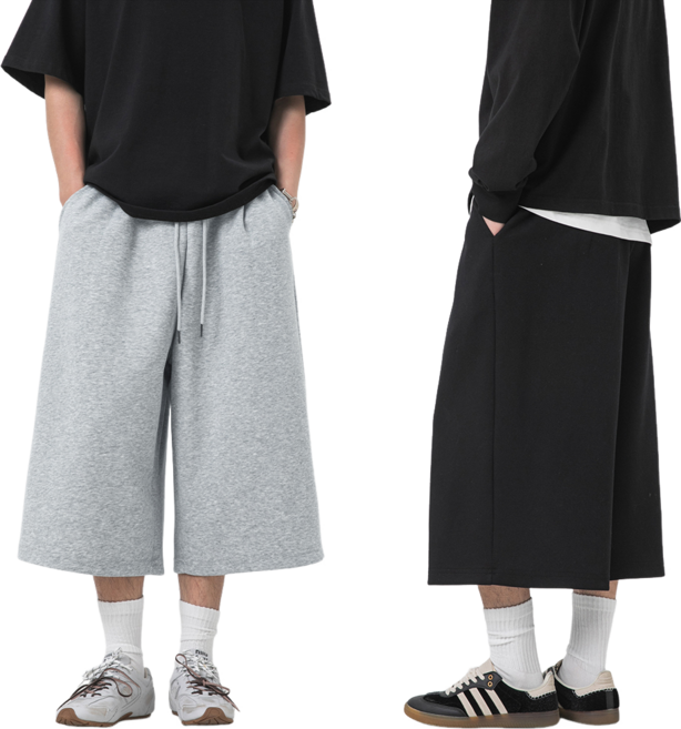 HANYO 1+1 남자 여름 빅사이즈 핀턱 와이드 체형커버 밴딩 버뮤다 팬츠 7부 반바지