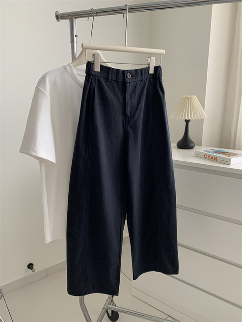 【遮胯顯瘦】天絲棉闊腿褲 工裝褲 直筒褲 奶奶褲 蘿蔔褲 復古拼接設計 高腰垂感 日系慵懶風 大碼女裝